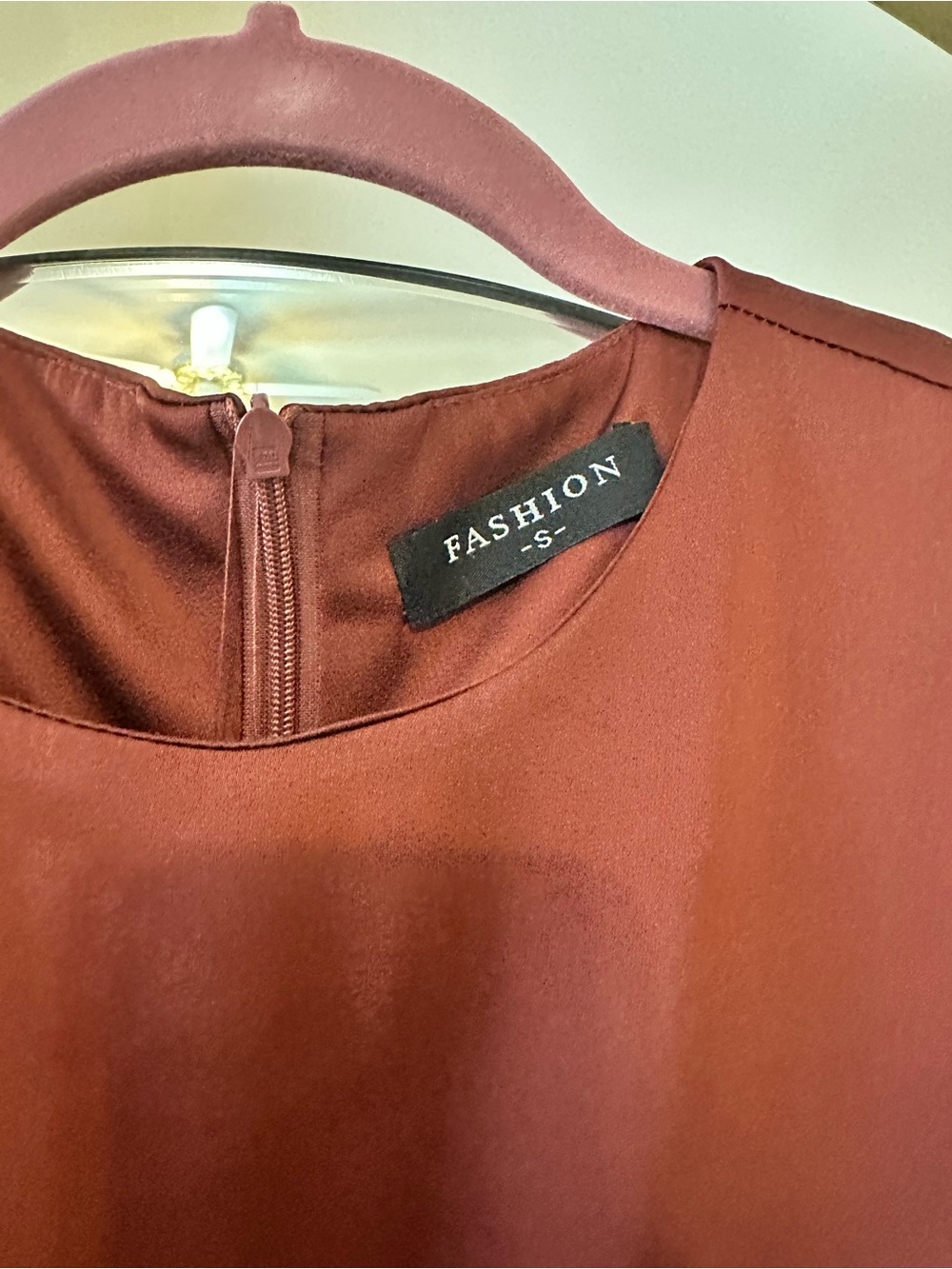 Long Burgundy Satin Dress with Puff Sleeves - Picture 6 of 9